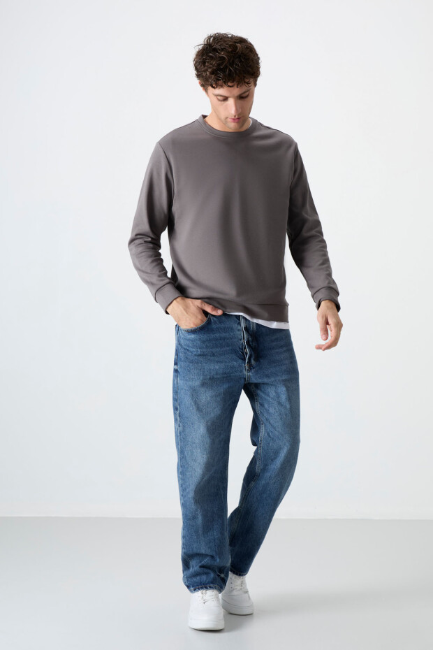 Koyu Gri Basic O Yaka Rahat Form Erkek Sweatshirt - 88053 - 3