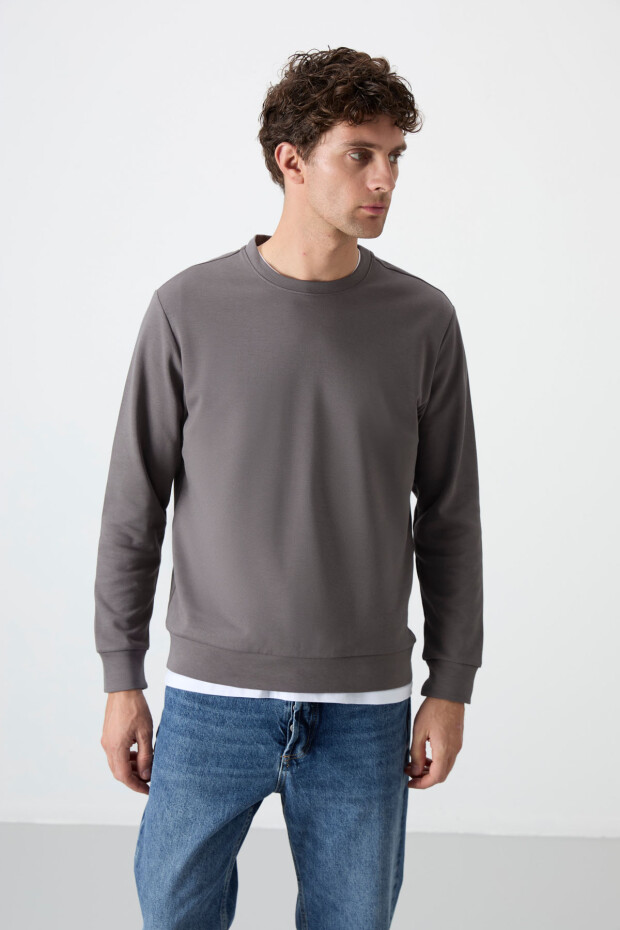 Koyu Gri Basic O Yaka Rahat Form Erkek Sweatshirt - 88053 - 5