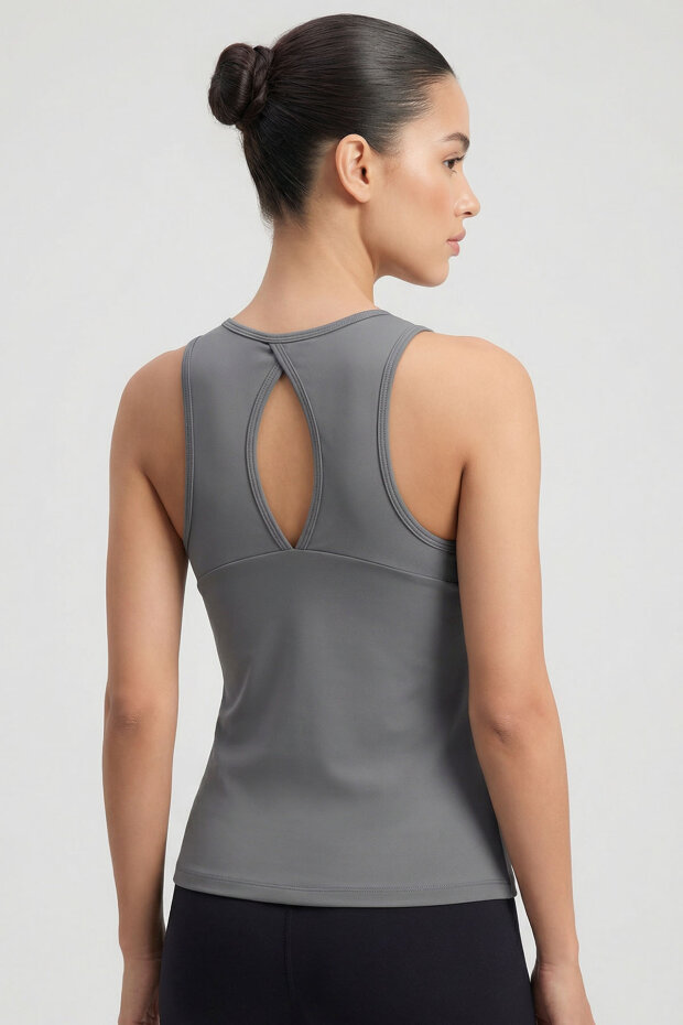 Koyu Gri Standart Fit Çapraz Sırt Detaylı Kadın Spor Atlet - 97296 - 5