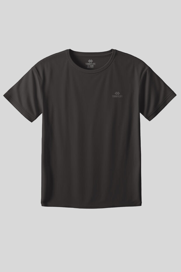 Koyu Gri Baskılı O Yaka Rahat Form Battal Büyük Beden Kadın T-Shirt - 97308 - 2