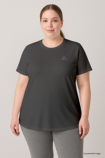 Koyu Gri Baskılı Rahat Form Büyük Beden Performans Kadın T-Shirt - 97308 