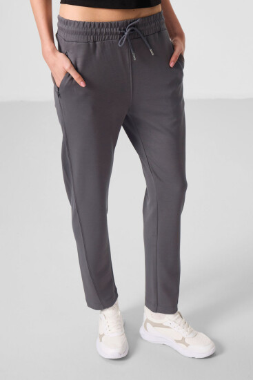 Koyu Gri Yumuşak Dokulu Gizli Fermuarlı Dar Paça Kadın Pantolon - 94668 - TOMMYLIFE (1)