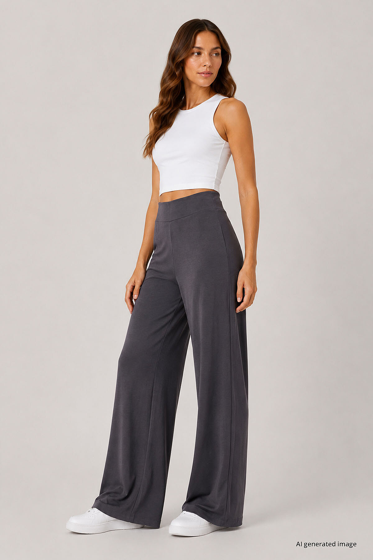 Koyu Gri Comfort Fit Geniş Paça Korsajlı Palazzo Kadın Pantolon - 94681 - TOMMYLIFE (1)
