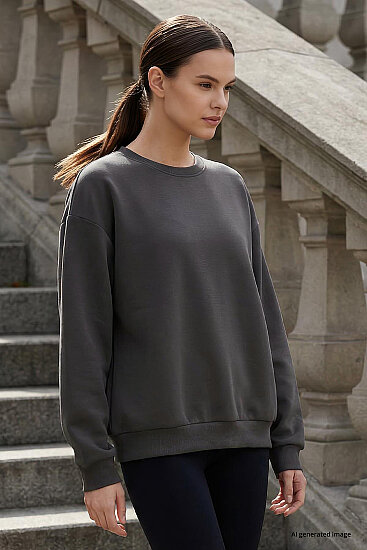 Koyu Gri Basic O Yaka Oversize Kadın Sweatshirt - 97053 