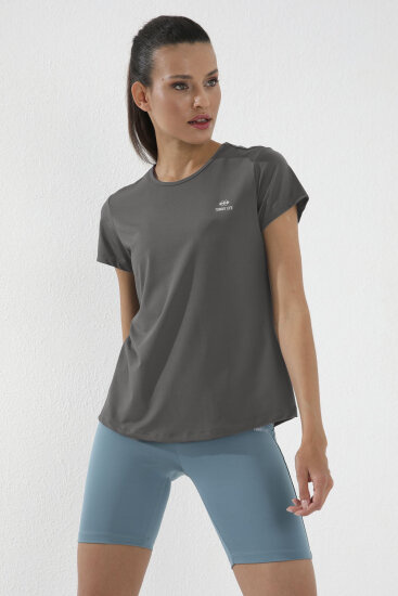 Koyu Gri Basic Kısa Kol Standart Kalıp O Yaka Kadın T-Shirt - 97144 
