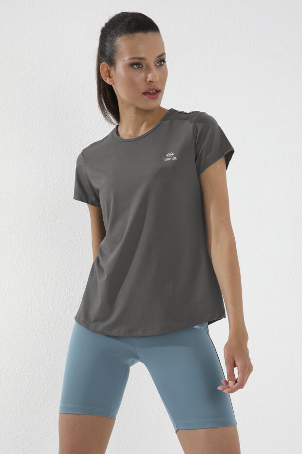 Koyu Gri Basic Kısa Kol Standart Kalıp O Yaka Kadın T-Shirt - 97144 - 1