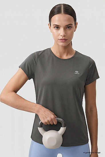 Koyu Gri Basic Kısa Kol Standart Kalıp O Yaka Kadın T-Shirt - 97144 