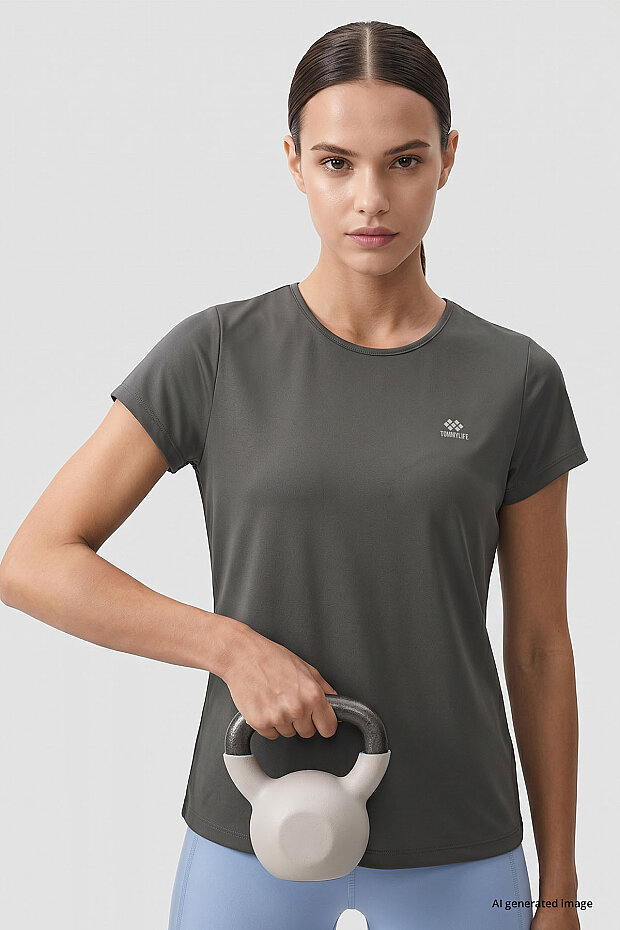 Koyu Gri Basic Kısa Kol Standart Kalıp O Yaka Kadın T-Shirt - 97144 - 1