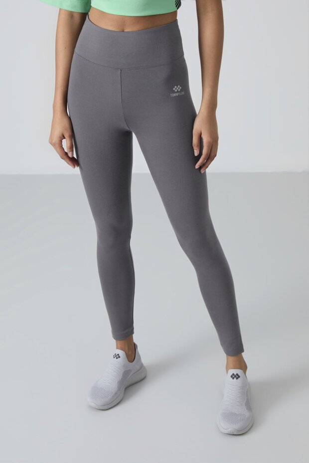 Koyu Gri Yüksek Bel Toparlayıcı Slim Fit Dar Paça Kadın Tayt - 94011 - 2
