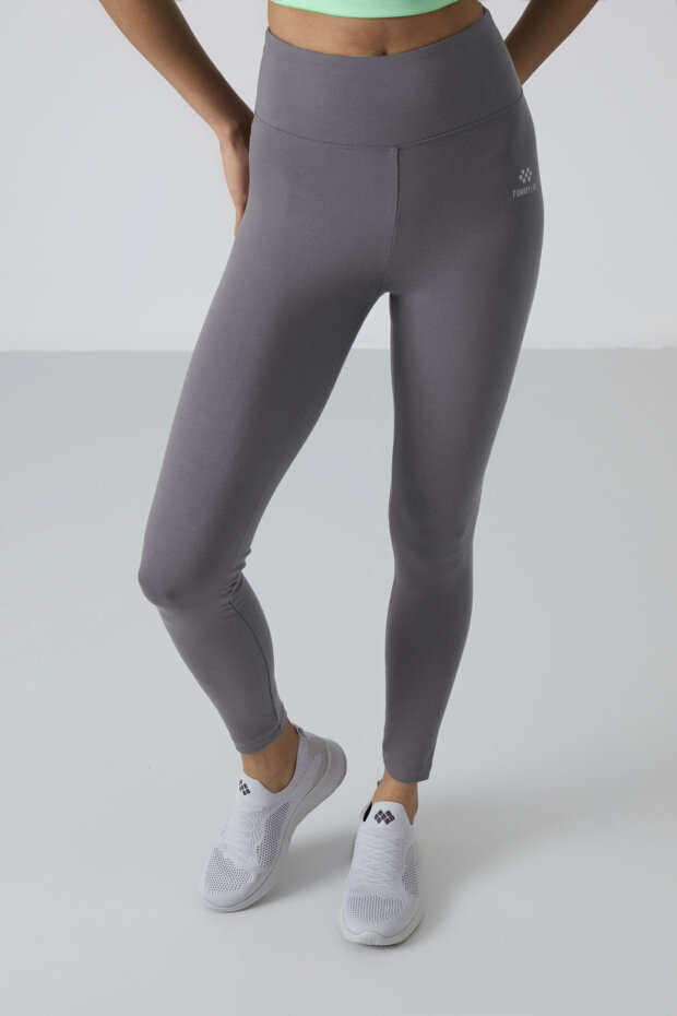Koyu Gri Yüksek Bel Toparlayıcı Slim Fit Dar Paça Kadın Tayt - 94011 - 3