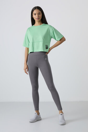 Koyu Gri Yüksek Bel Toparlayıcı Slim Fit Dar Paça Kadın Tayt - 94011 