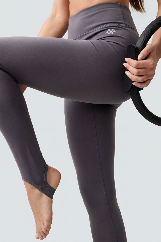 Koyu Gri Standart Fit Esnek Spor Performans Kadın Topuklu Tayt - 94685 - 1