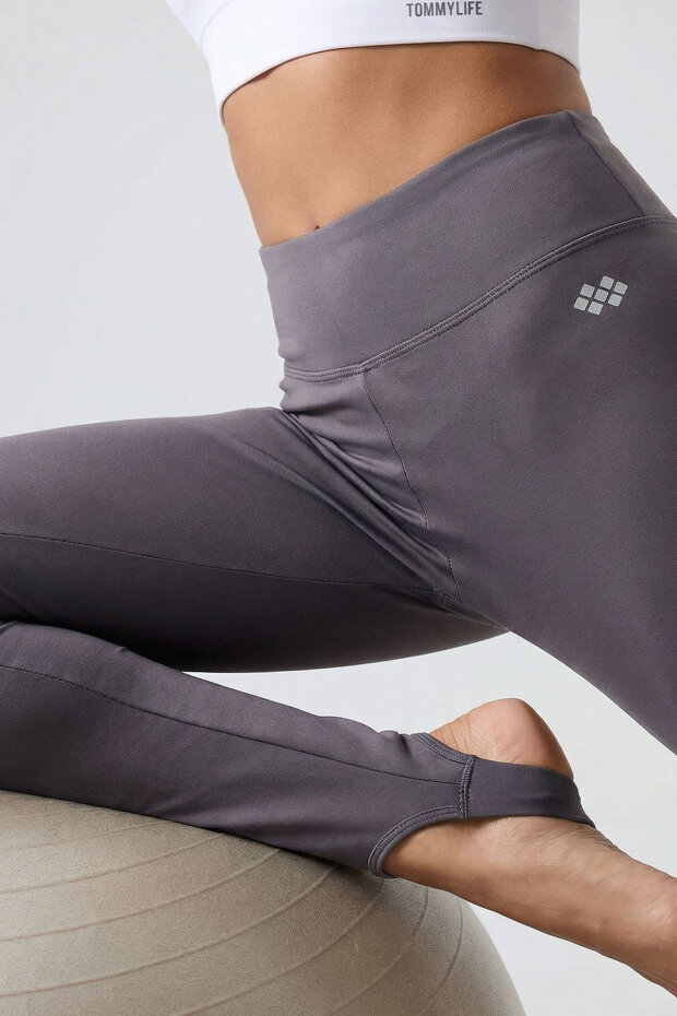 Koyu Gri Standart Fit Esnek Spor Performans Kadın Topuklu Tayt - 94685 - 5