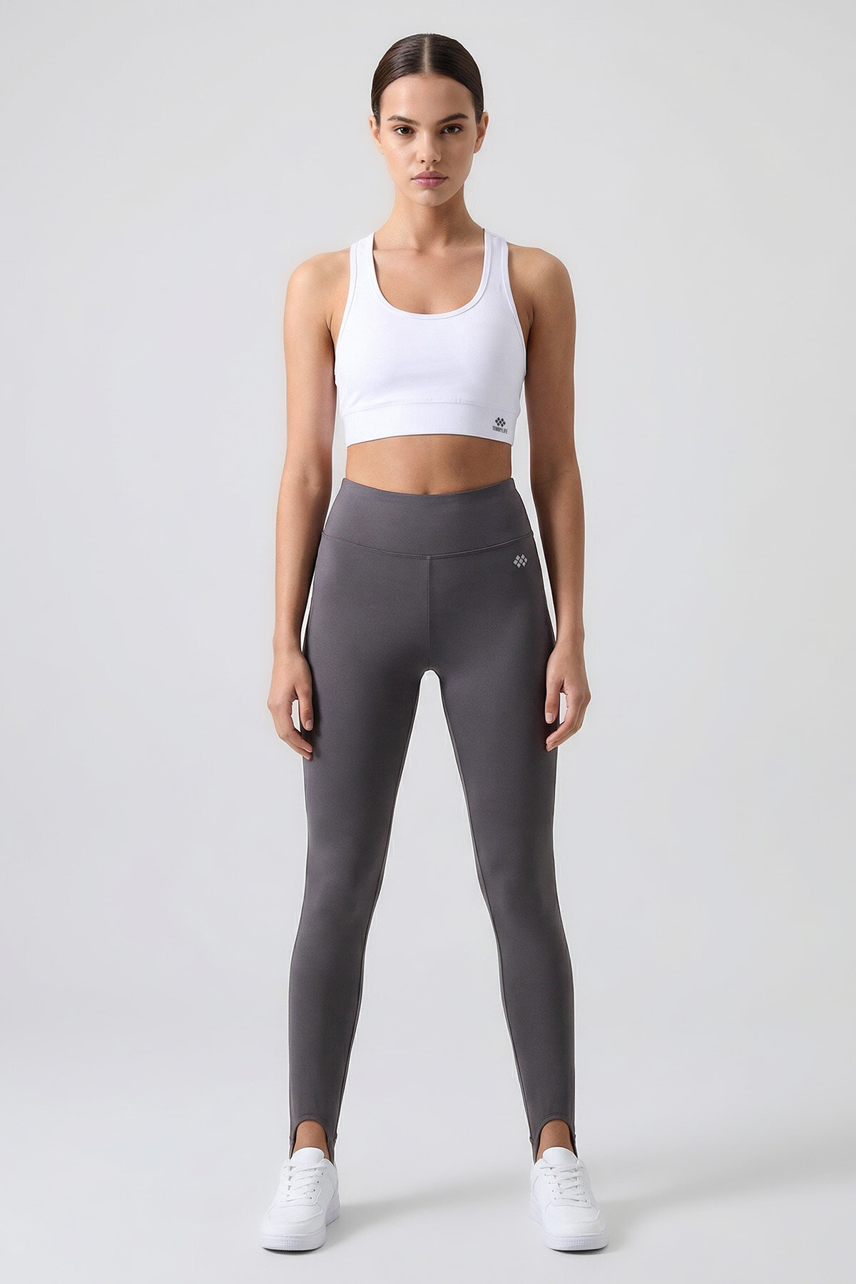 Koyu Gri Standart Fit Esnek Spor Performans Kadın Topuklu Tayt - 94685 - TOMMYLIFE (1)