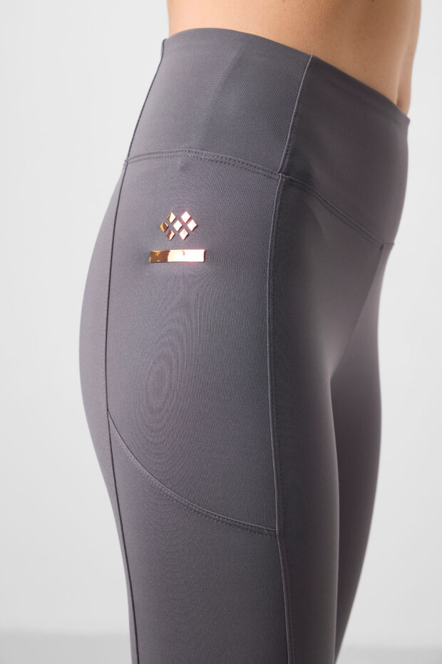 Koyu Gri Esnek Standart Fit Performans Kadın Tayt - 94667 - 3