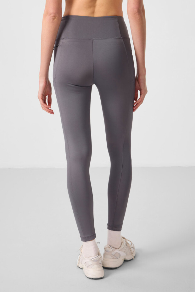 Koyu Gri Esnek Standart Fit Performans Kadın Tayt - 94667 - 6