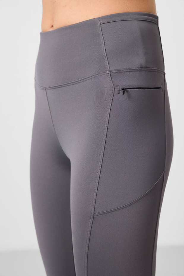 Koyu Gri Esnek Standart Fit Performans Kadın Tayt - 94667 - 5