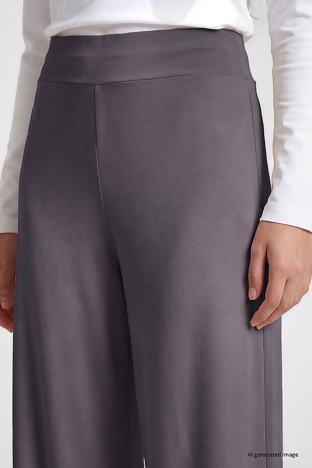Koyu Gri Comfort Fit Geniş Paça Korsajlı Palazzo Kadın Pantolon - 94681 - 3