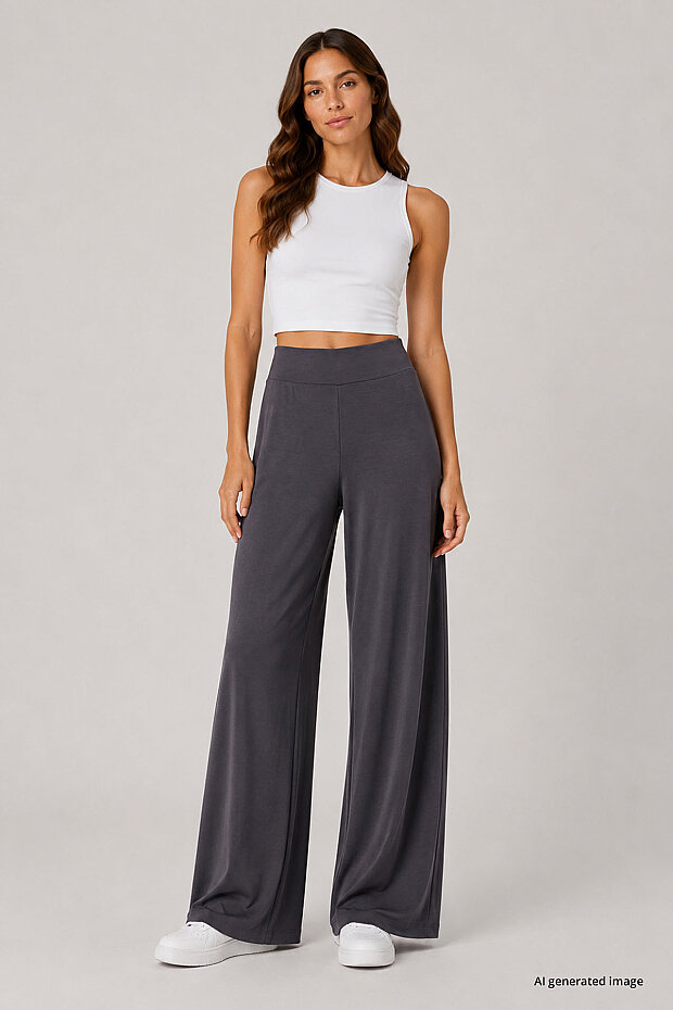 Koyu Gri Comfort Fit Geniş Paça Korsajlı Palazzo Kadın Pantolon - 94681 - 1
