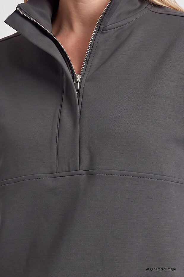 Koyu Gri Dik Yaka Fermuarlı Rahat Form Kadın Sweatshirt - 97314 - 4