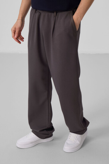 Koyu Gri Yüzeyi Dokulu Rahat Form Palazzo Erkek Pantolon - 82163 - TOMMYLIFE (1)