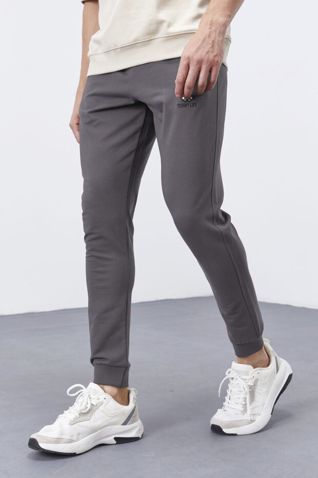Koyu Gri Fermuar Cepli Dar Kalıp Jogger Erkek Eşofman Alt - 84343 - 2