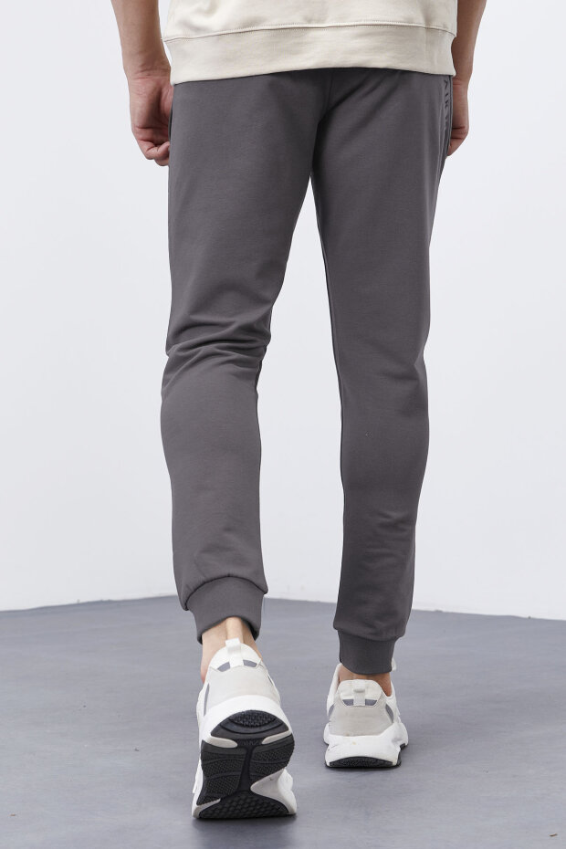 Koyu Gri Fermuar Cepli Dar Kalıp Jogger Erkek Eşofman Alt - 84343 - 5