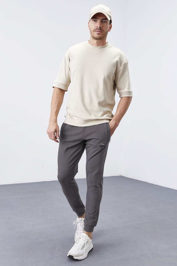Koyu Gri Fermuar Cepli Dar Kalıp Jogger Erkek Eşofman Alt - 84343 - 3