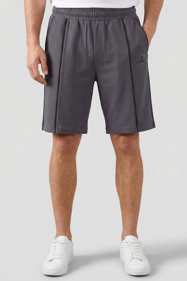 Koyu Gri Oversize Fit Basic Ön Dikiş Detaylı Erkek Şort - 81283 - 3