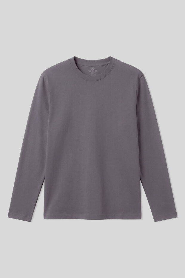 Koyu Gri Standart Fit Basic O Yaka Uzun Kollu İnce Erkek T-Shirt - 87997 - 2