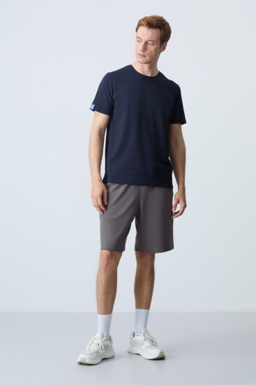 Koyu gri Pamuklu Kalın Yumuşak Dokulu Standart Fit Basic Erkek Şort - 81278 - Air Jones