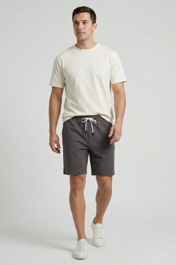 Koyu Gri Standart Fit Basic Arka Cepli Erkek Şort - 88314 - 2