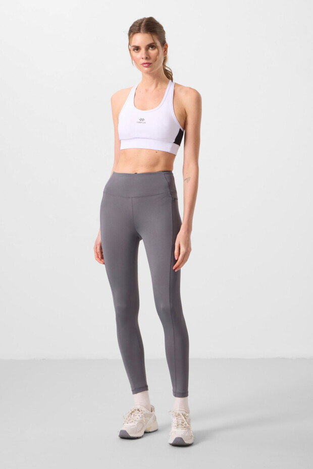 Koyu Gri Esnek Standart Fit Performans Kadın Tayt - 94667 - 1