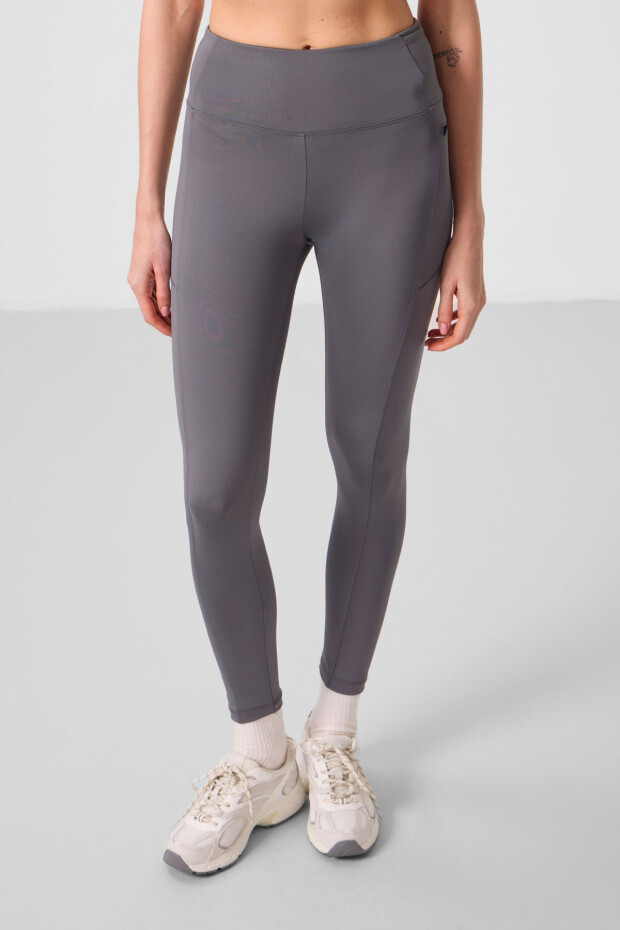 Koyu Gri Esnek Standart Fit Performans Kadın Tayt - 94667 - 2