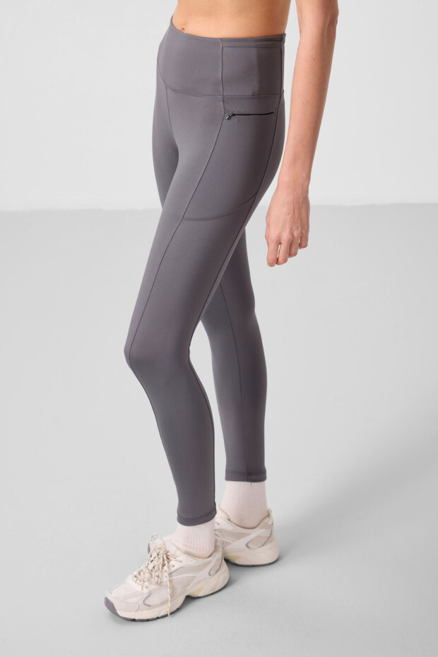 Koyu Gri Esnek Standart Fit Performans Kadın Tayt - 94667 - 4