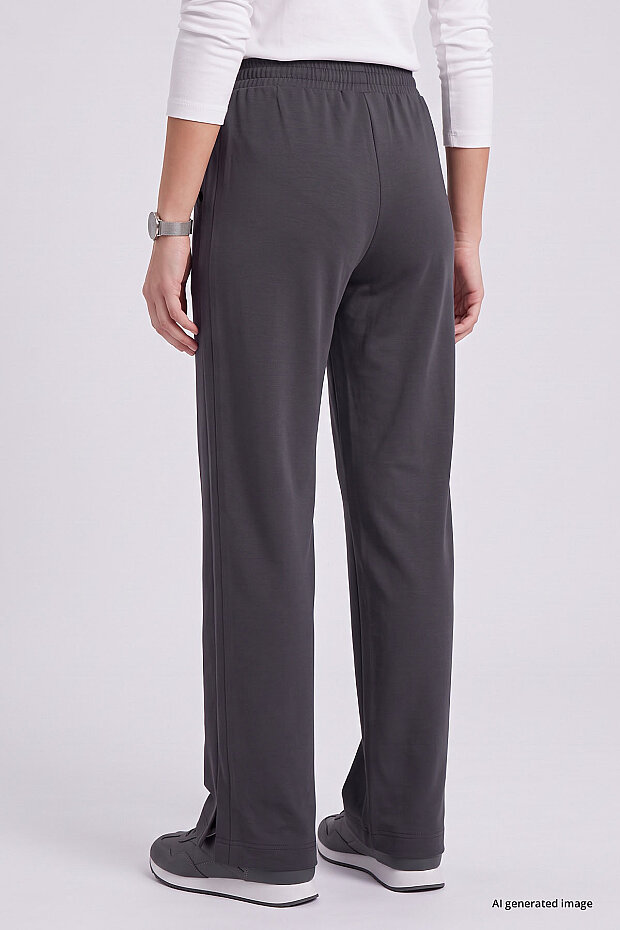 Koyu Gri Geniş Paça Pileli Kadın Pantolon - 94688 - 5