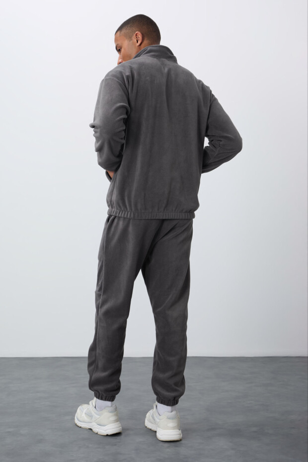 Koyu Gri Kalın Yumuşak Dokulu Comfort Fit Nakışlı Erkek Eşofman Takım - 85269 - 7