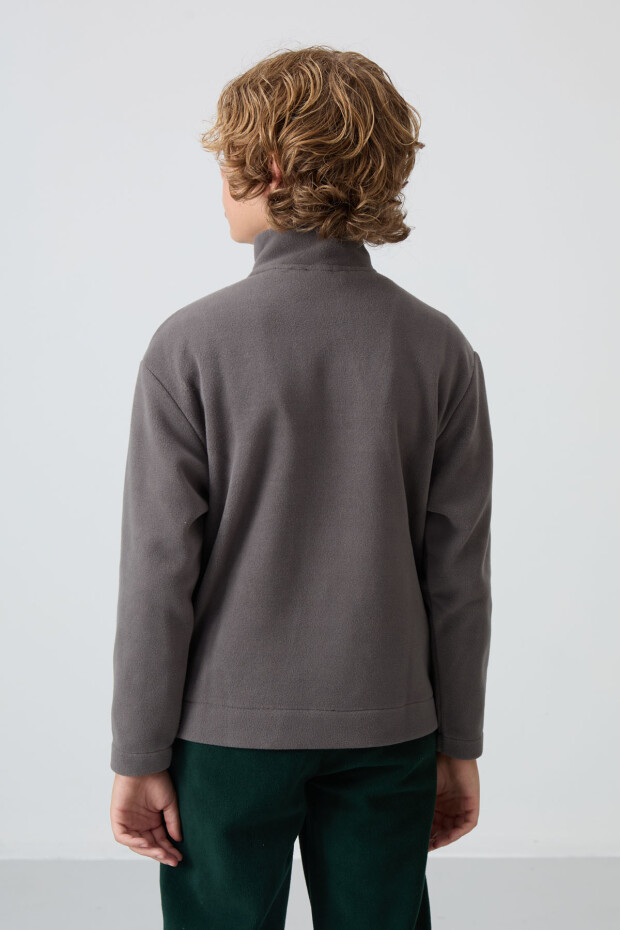 Koyu Gri Kalın Yumuşak Dokulu Standart Fit Nakışlı Polar Erkek Çocuk Sweatshirt - 11221 - 5