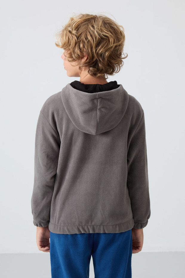 Koyu Gri Kalın Yumuşak Dokulu Standart Fit Nakışlı Polar Erkek Çocuk Sweatshirt - 11230 - 5