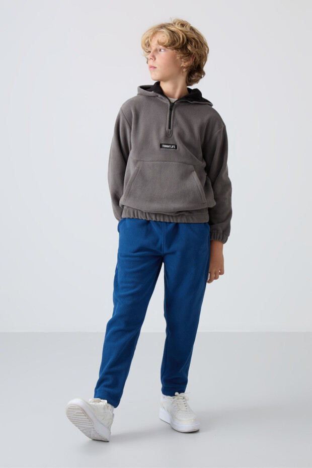 Koyu Gri Kalın Yumuşak Dokulu Standart Fit Nakışlı Polar Erkek Çocuk Sweatshirt - 11230 - 4