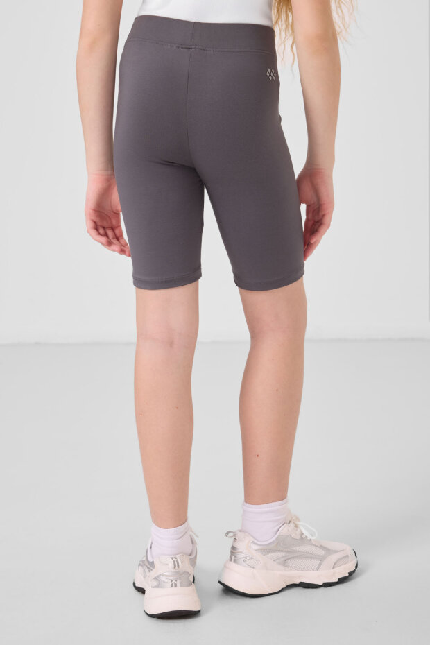 Koyu Gri Pamuklu Kısa Paça Standart Fit Basic Kız Çocuk Tayt - 75188 - 5