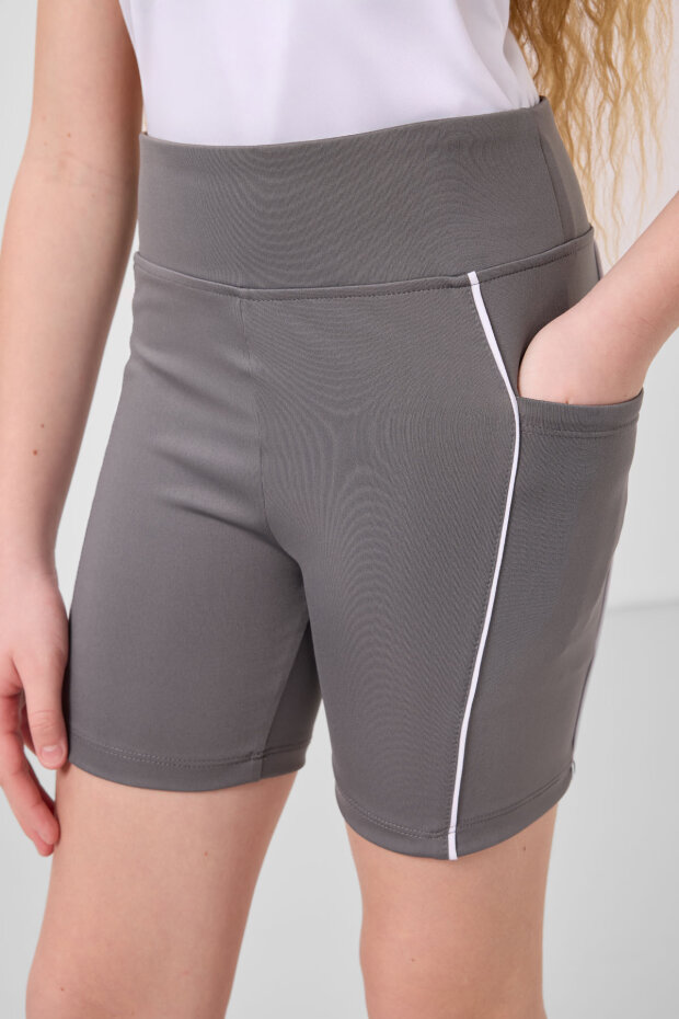 Koyu Gri Esnek Standart Fit Basic Performans Kız Çocuk Tayt - 75189 - 4