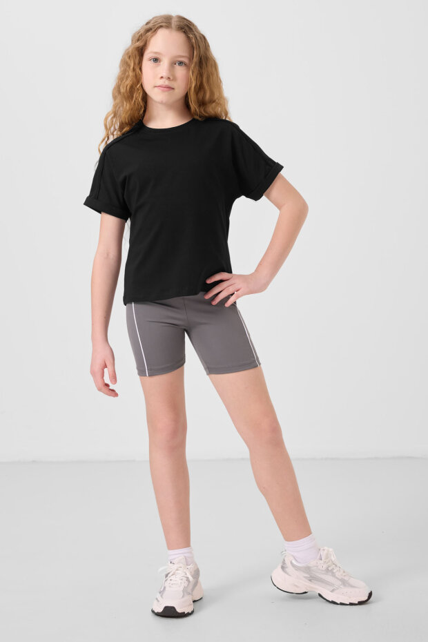 Koyu Gri Esnek Standart Fit Basic Performans Kız Çocuk Tayt - 75189 - 2