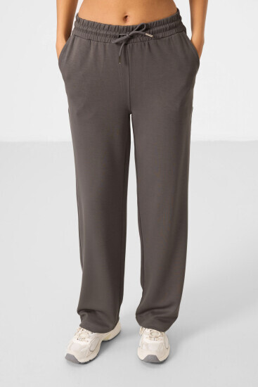 Koyu Gri Yumuşak Dokulu Kapüşonlu Oversize Kadın Eşofman Tunik Takım - 95348 - TOMMYLIFE (1)