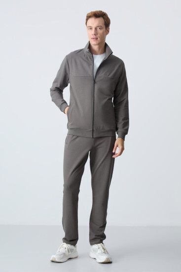 Koyu Gri Pamuklu Kalın Yumuşak Dokulu Comfort Fit Basic Erkek Eşofman Takım - 85260 