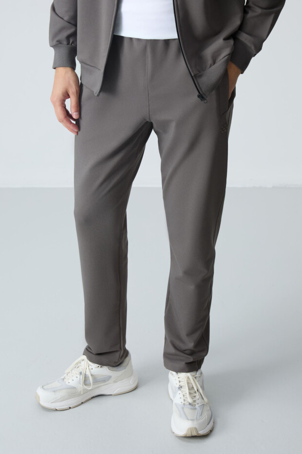 Koyu Gri Pamuklu Kalın Yumuşak Dokulu Comfort Fit Basic Erkek Eşofman Takım - 85260 - 5