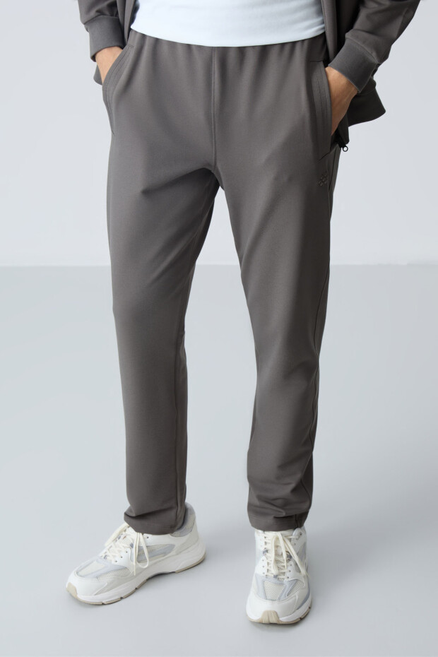 Koyu Gri Pamuklu Kalın Yumuşak Dokulu Comfort Fit Basic Erkek Eşofman Takım - 85260 - 9