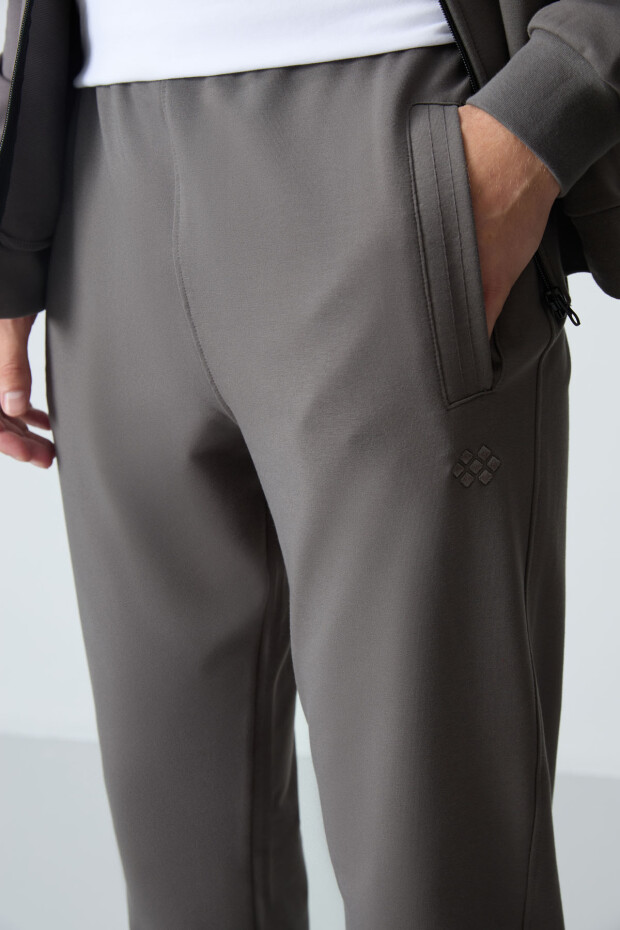 Koyu Gri Pamuklu Kalın Yumuşak Dokulu Comfort Fit Basic Erkek Eşofman Takım - 85260 - 6