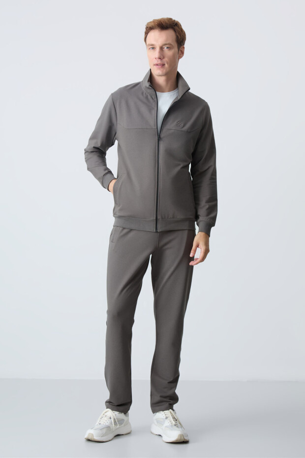 Koyu Gri Pamuklu Kalın Yumuşak Dokulu Comfort Fit Basic Erkek Eşofman Takım - 85260 - 1