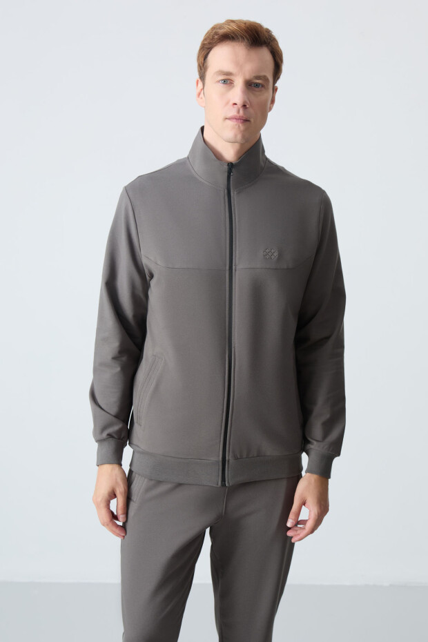 Koyu Gri Pamuklu Kalın Yumuşak Dokulu Comfort Fit Basic Erkek Eşofman Takım - 85260 - 2